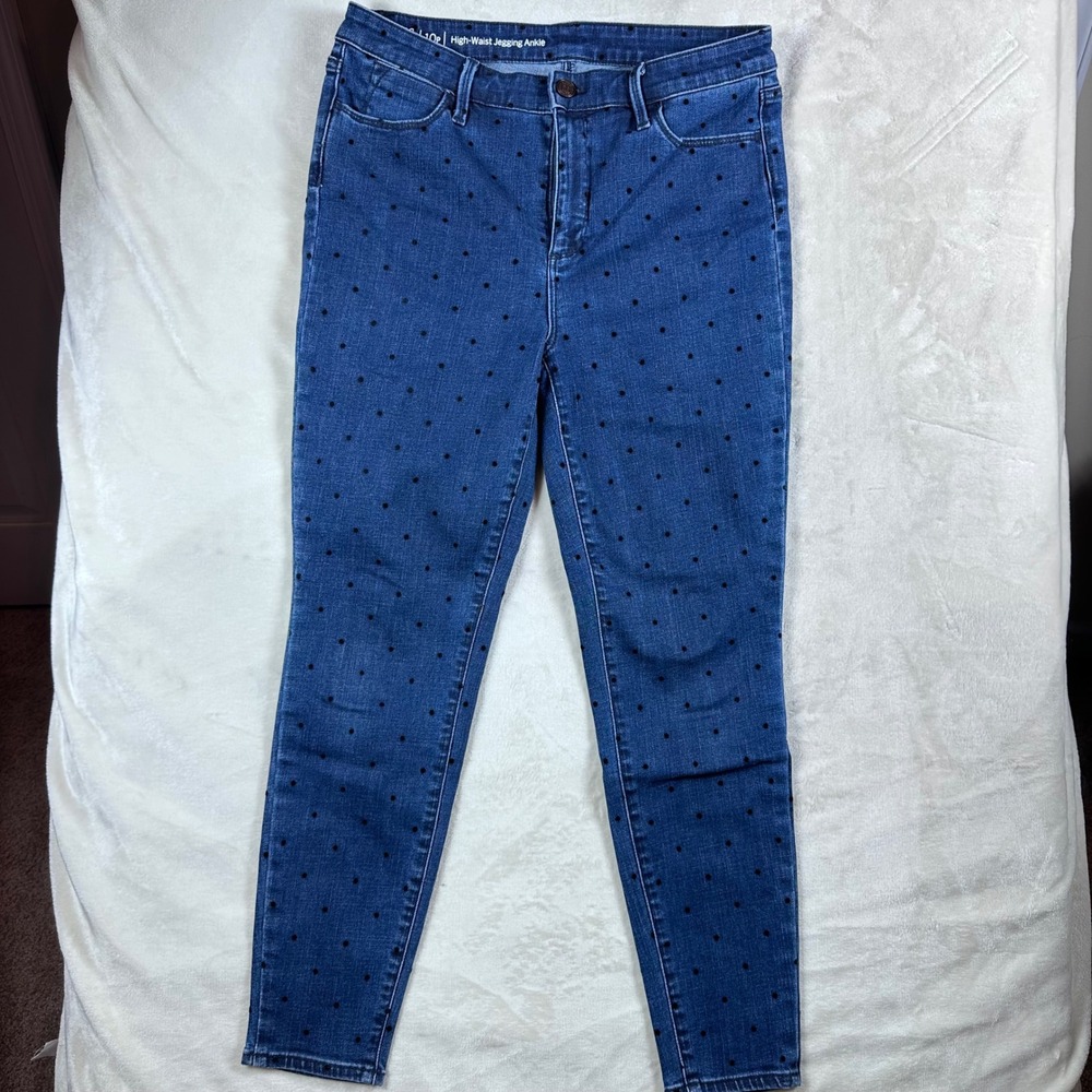 Talbots Flawless High-Waist Jegging Ankle Jeans Blue Polka Dot Womens 10P Petite